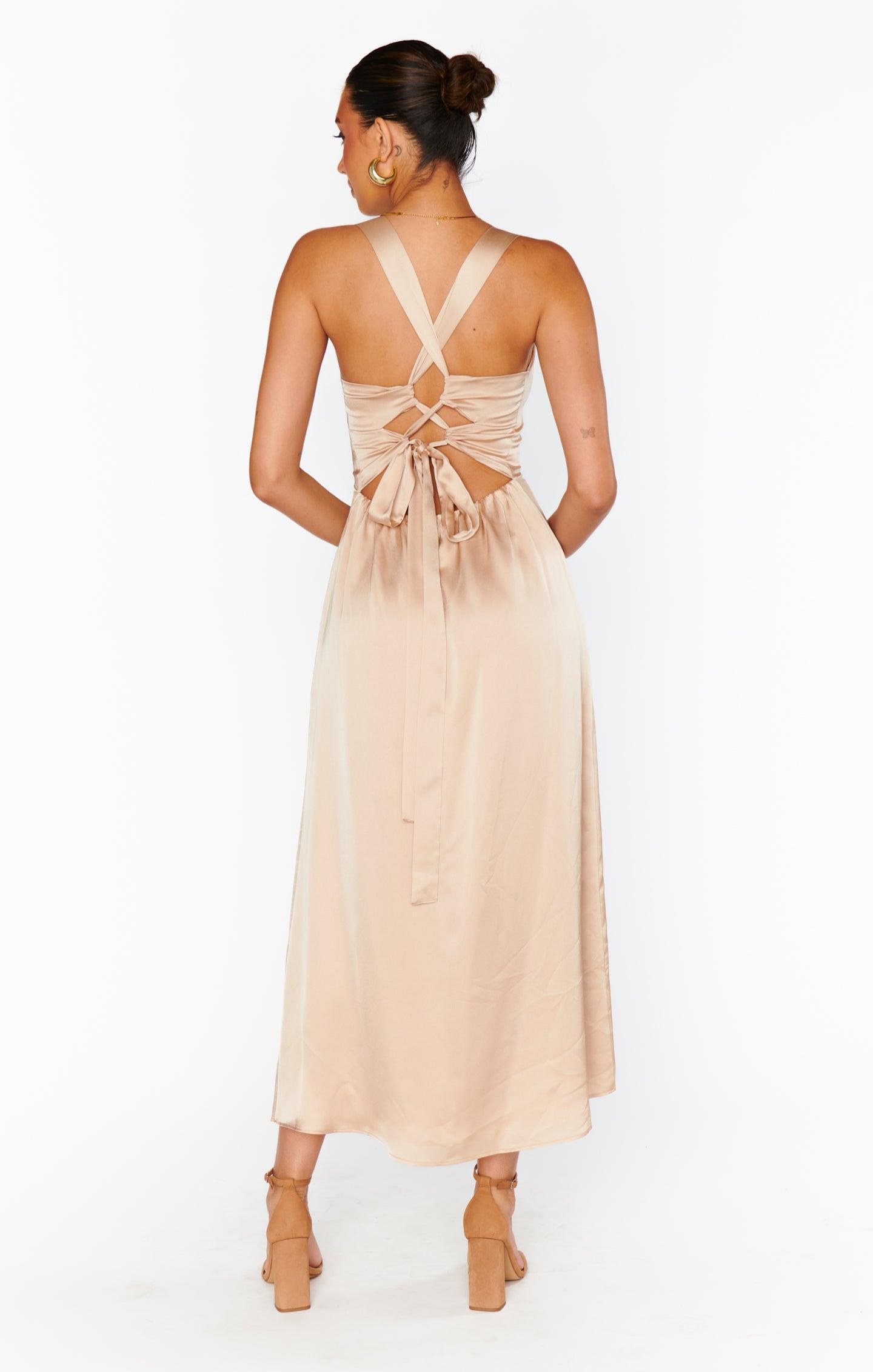 Mina Midi Dress ~ Champagne Luxe Satin Product Image