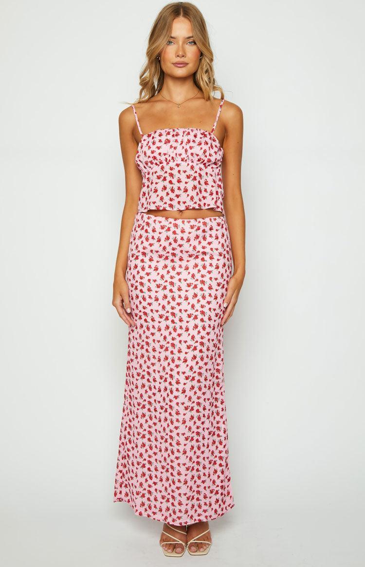 Yesterday Pink Floral Maxi Skirt Product Image