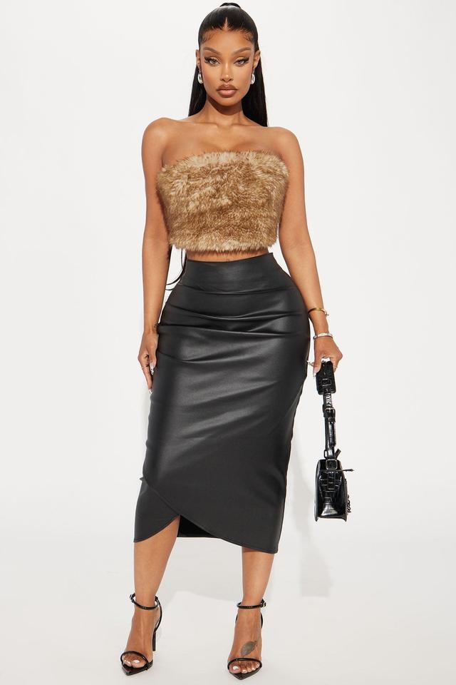 Yes Darling Coated Faux Leather Midi Skirt - Black Product Image