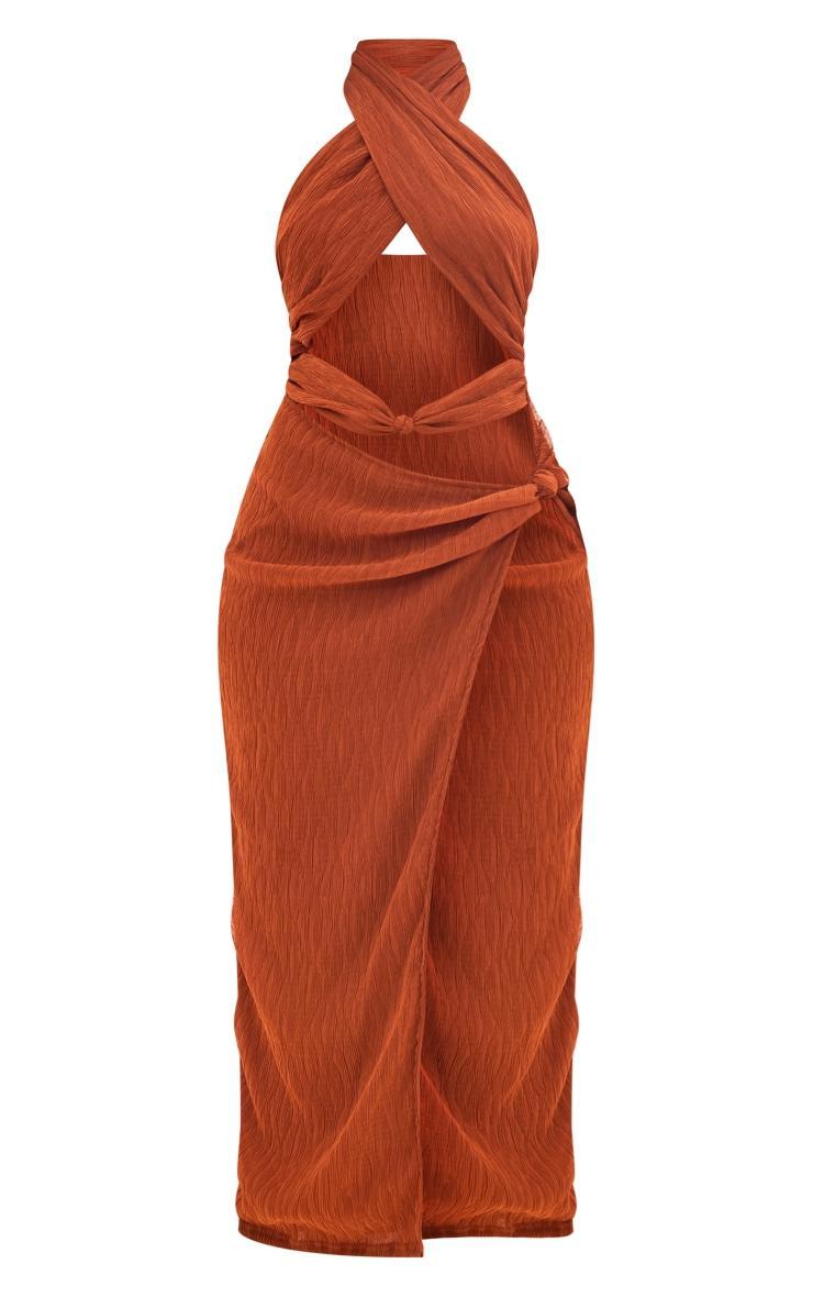 Chocolate Halterneck Knot Detail Slit Maxi Dress Product Image