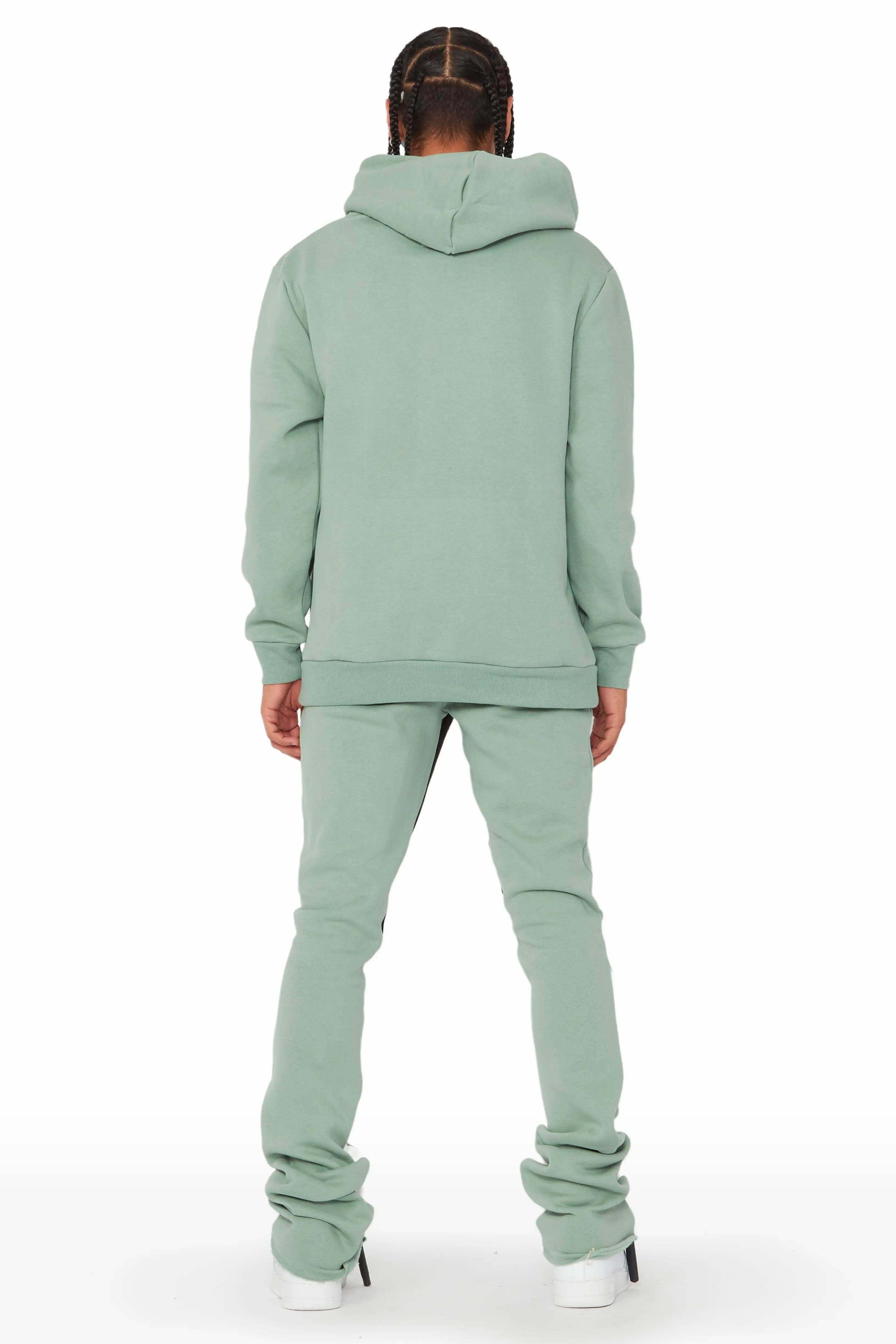 Kalibre Sage/White Hoodie/Stacked Flare Pant Set Male Product Image