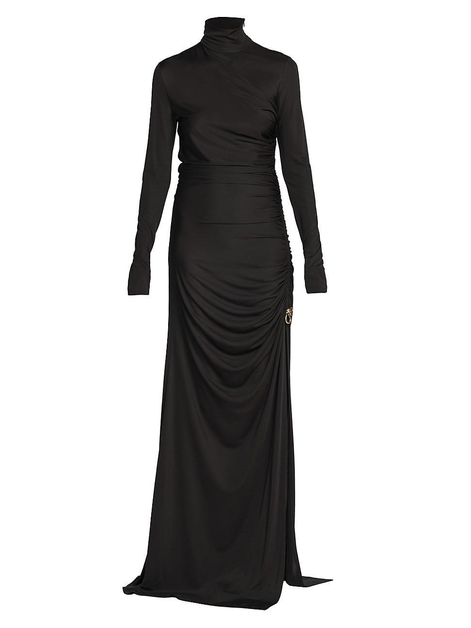 Womens Ruched & Knot-Embellished Turtleneck Gown Product Image