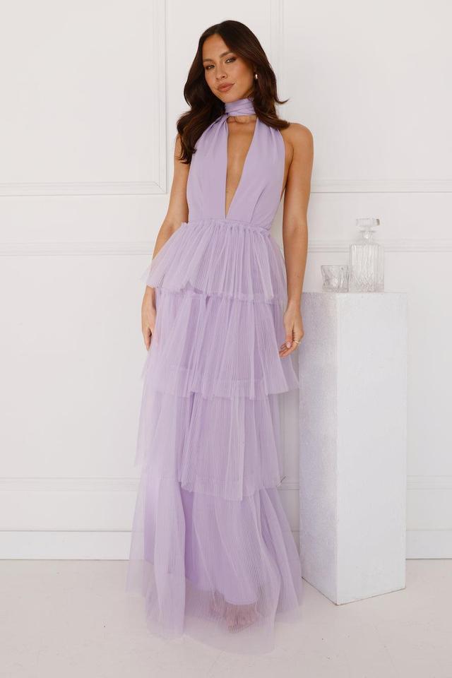 Unreal Beauty Halter Tulle Maxi Dress Lilac Product Image