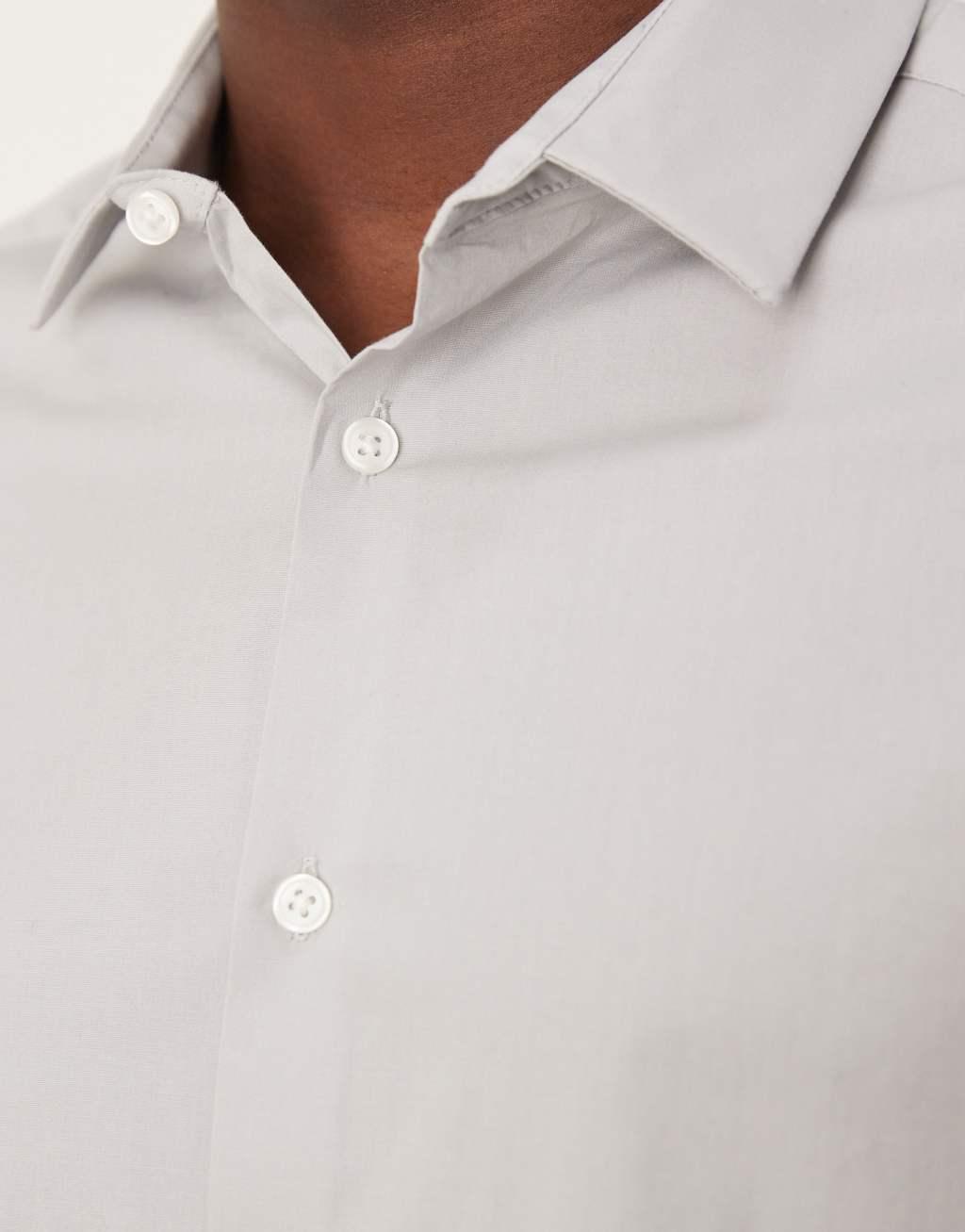 ASOS DESIGN slim poplin shirt in pale gray Product Image