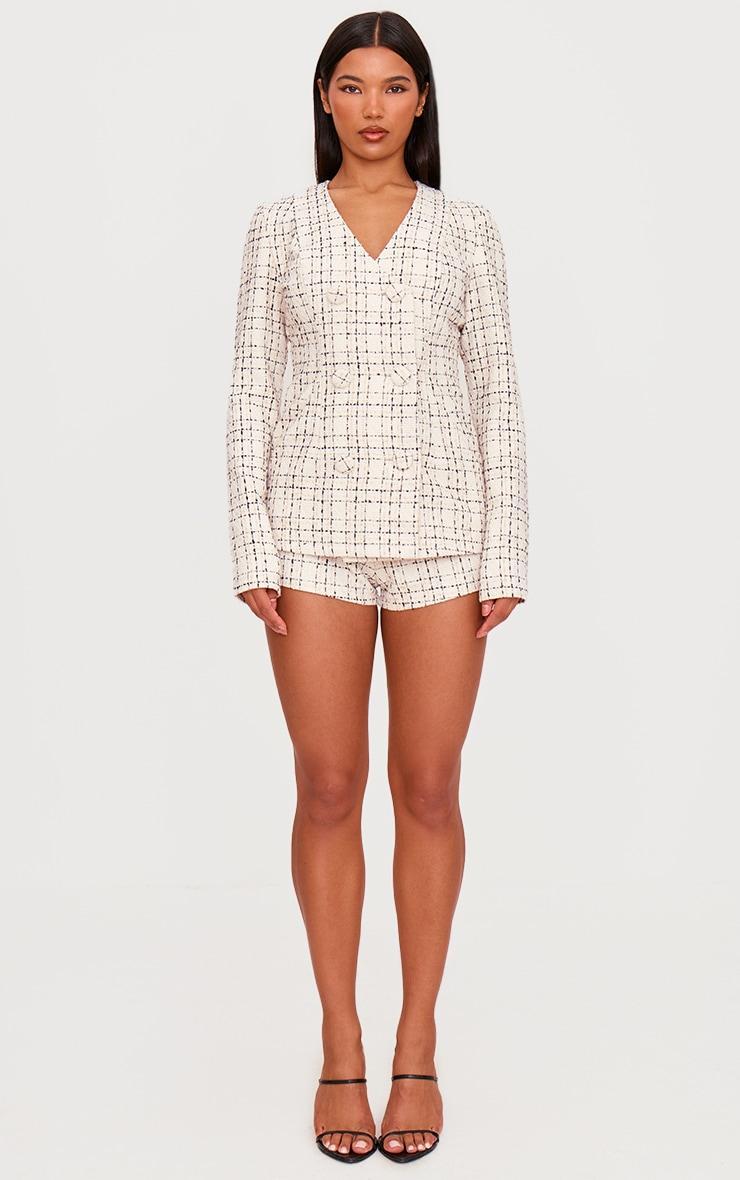 Cream Tweed Long Sleeve Romper Product Image