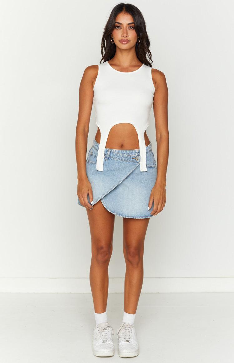 Alcmene Denim Asymmetrical Wrap Mini Skirt Product Image