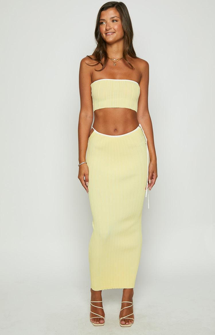 Pia Yellow Contrast Bind Knit Tube Top Product Image