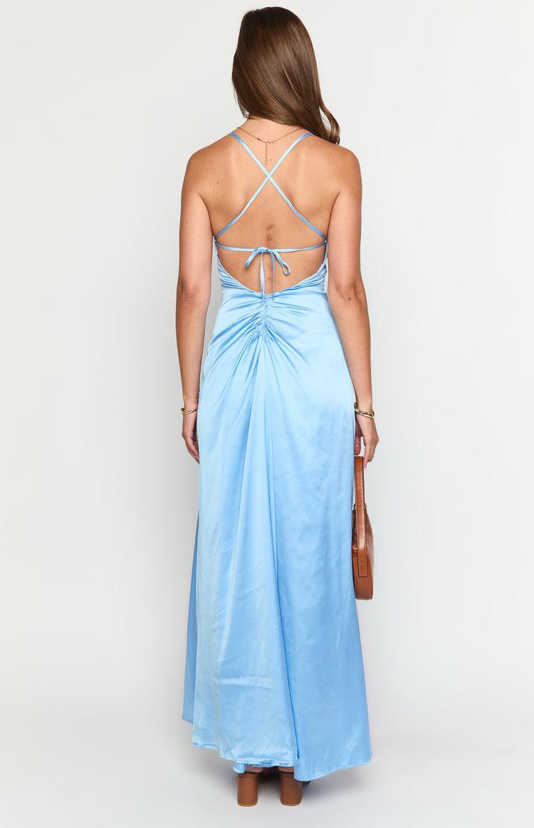 Blaise Blue Satin Maxi Dress Product Image