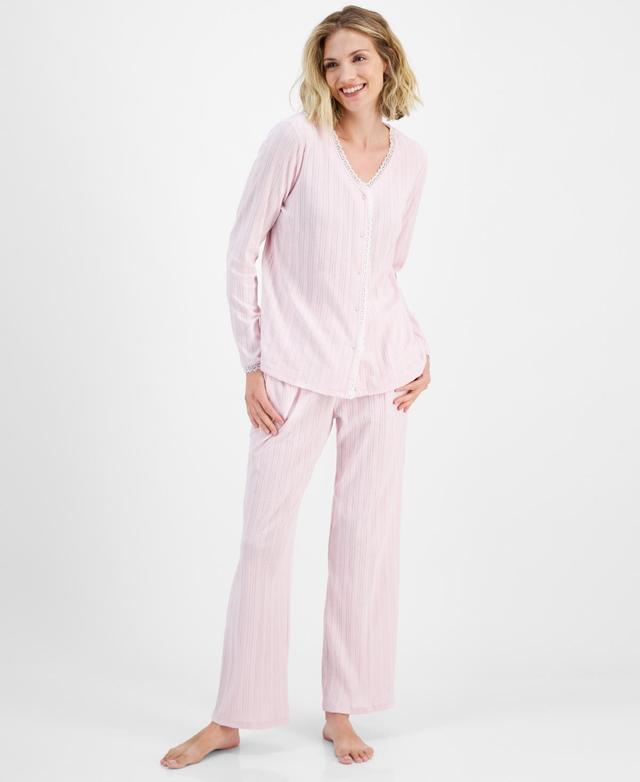 Women's 2-Pc. Pointelle Lace-Trim Pajama Set, Created for Macy's Product Image