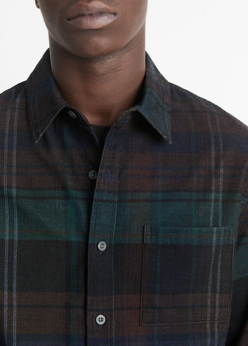 Mens Sierra Plaid Cotton Corduroy Shirt, Surplus Olive/ivy Sky, Size L Vince Product Image