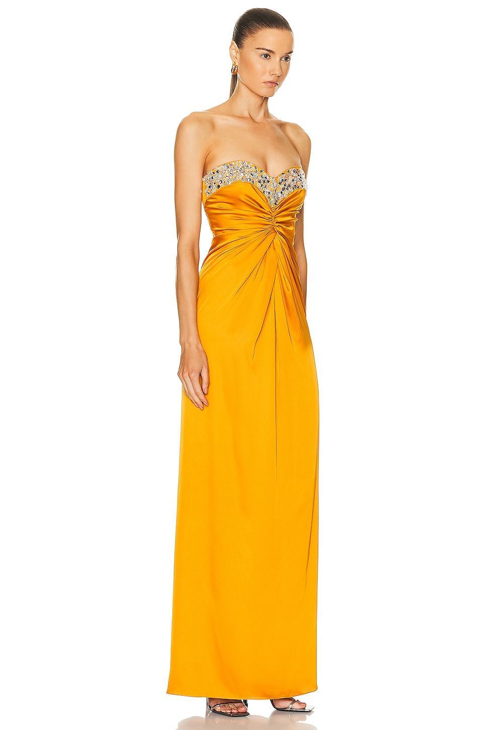 PatBO Hand Beaded Strapless Gown Mustard. (also in 2). Product Image