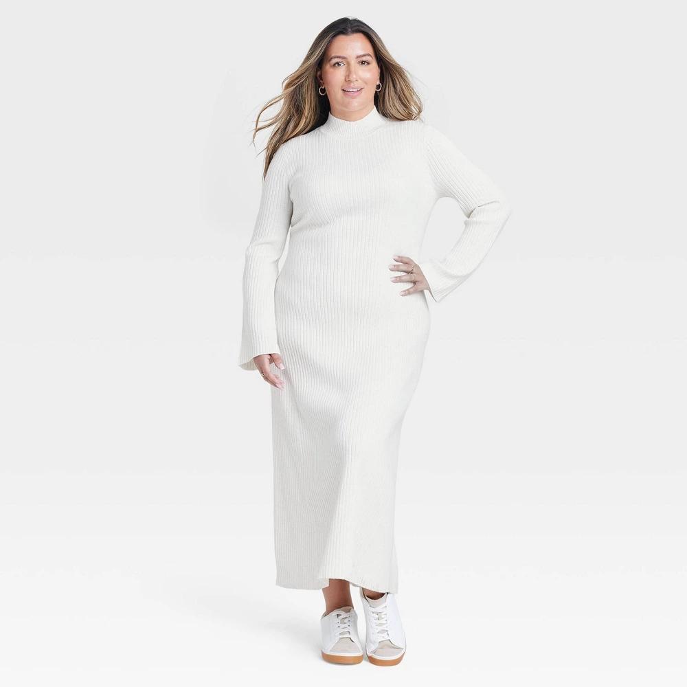 Womens Long Sleeve Maxi Sweater Dress - A New Day Oatmeal 4X Product Image