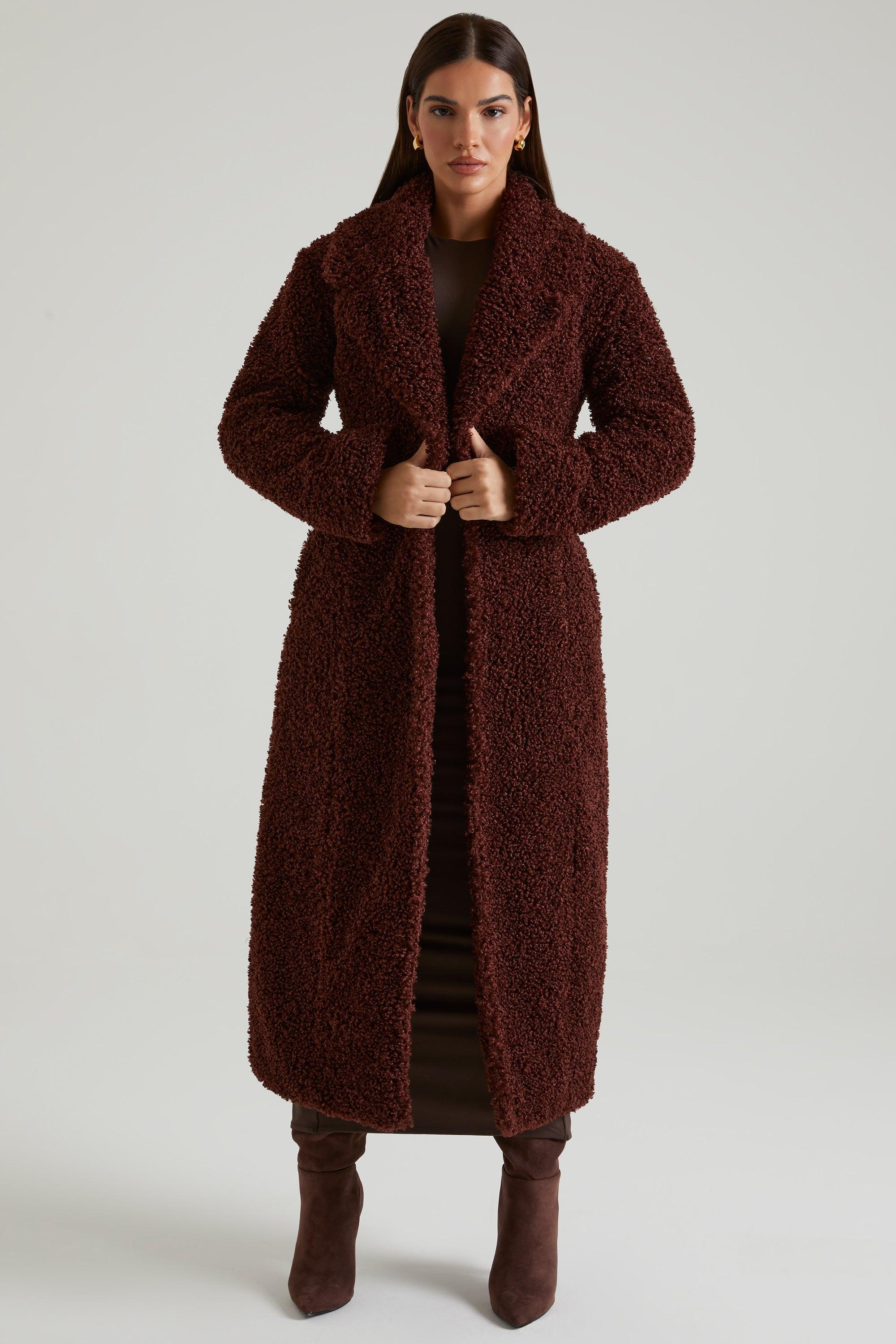 Long Shearling Coat in Brown Product Image