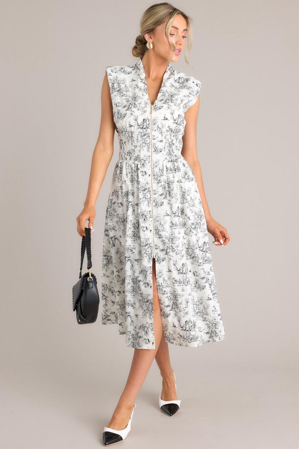 Same Old Me Ivory & Black Toile Midi Dress Product Image