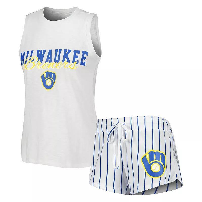 Womens Concepts Sport Milwaukee Brewers Reel Pinstripe Tank Top & Shorts Sleep Set Product Image