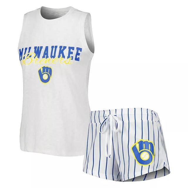 Womens Concepts Sport Milwaukee Brewers Reel Pinstripe Tank Top & Shorts Sleep Set Product Image