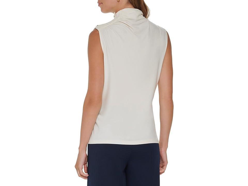 DKNY Sleeveless Ruched Mock with Hardware Detail (Buttercream) Women's Clothing Product Image