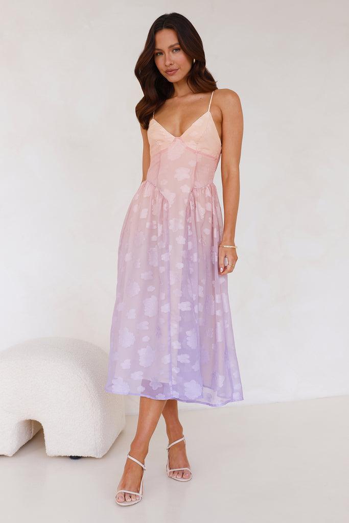 Ethereal Sunset Midi Dress Purple Product Image