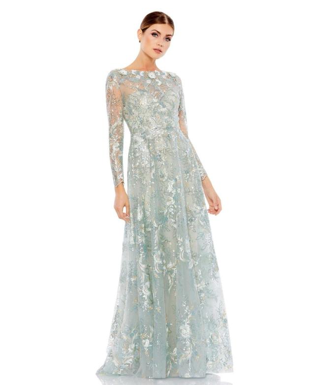 Womens Floral Embroidered Illusion Gown Product Image