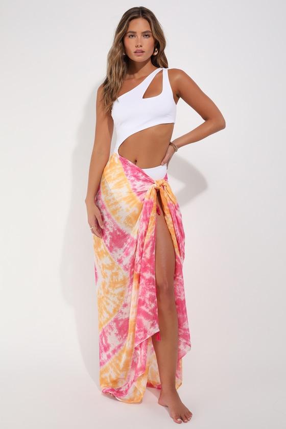 Sunny Livin' Fuchsia Multi Tie-Dye Print Swim Cover-Up Sarong Product Image