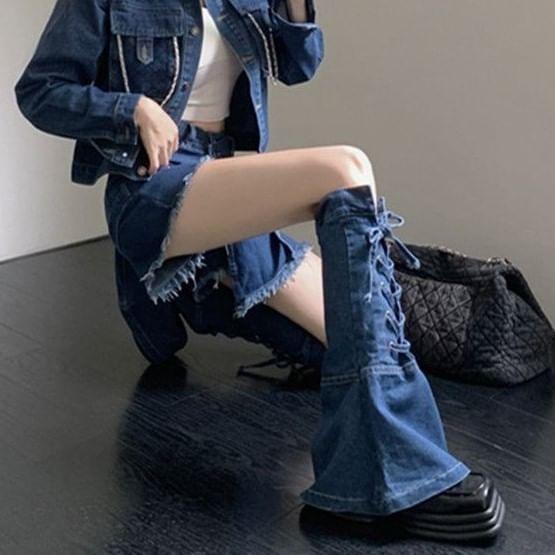 Lace-Up Denim Leg Warmer Product Image