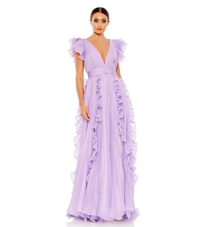 Mac Duggal Pleated Ruffle Cap Sleeve Chiffon Gown Product Image