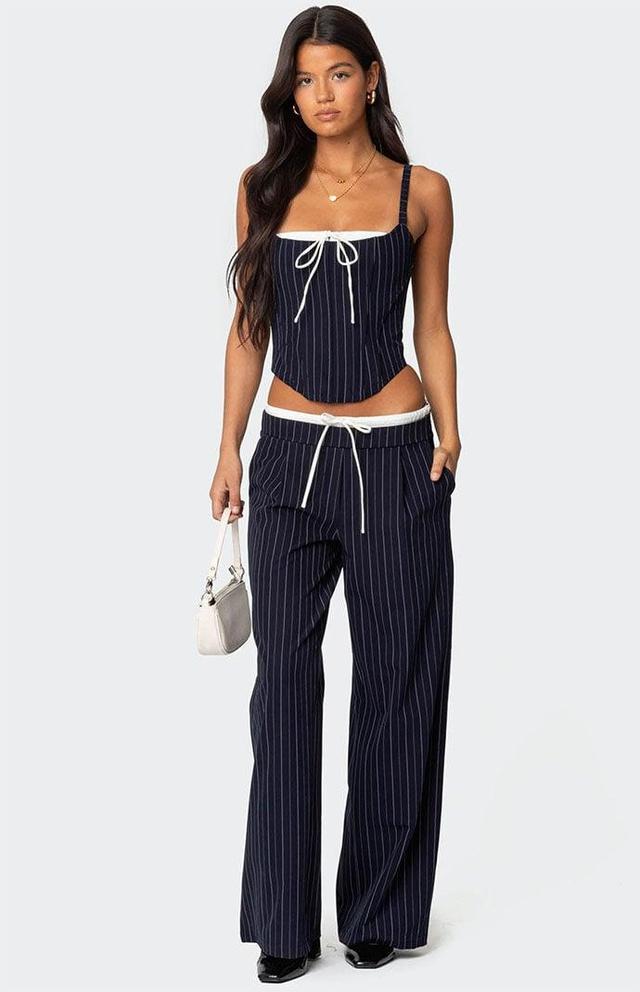 Edikted Women's Pinstripe Peekaboo Drawstring Pants in Navy/White - Product Image