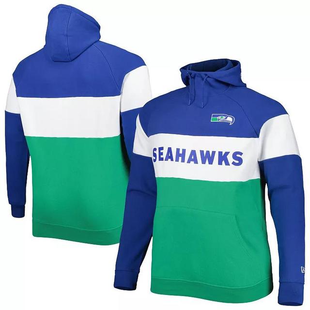 Mens New Era Kelly Seattle Seahawks Big & Tall Throwback Colorblock Raglan Pullover Hoodie Product Image