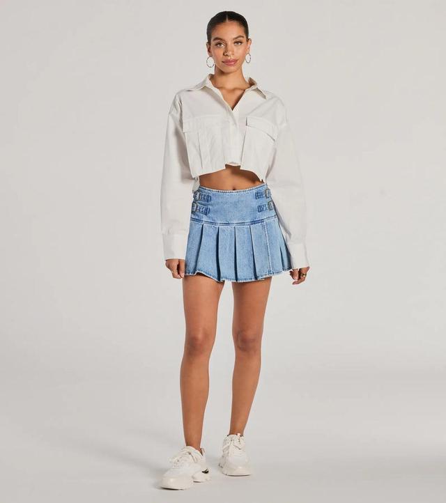 Officially Cute Long Sleeve Button Down Crop Top Product Image