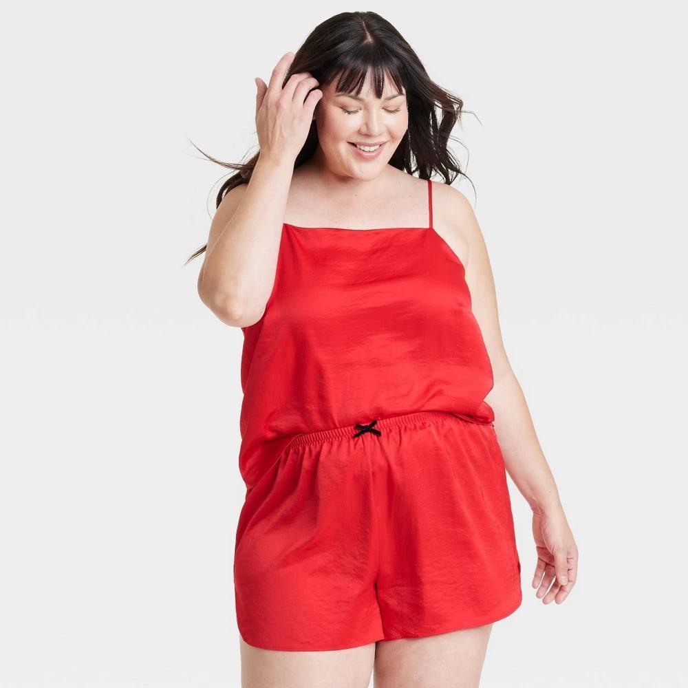 Womens Satin Cami Top and Shorts Pajama Set - Auden Red 4X Product Image