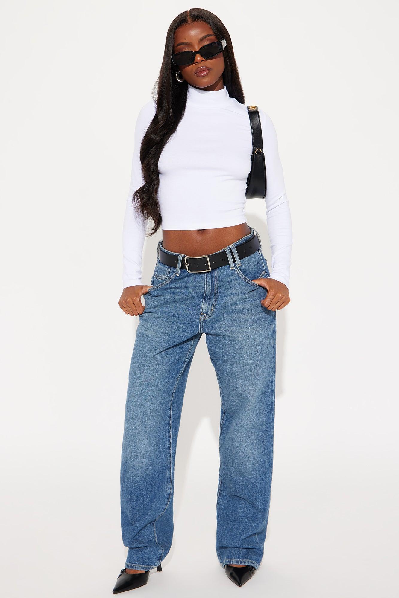 Sabrina Mock Neck Long Sleeve Top - White Product Image