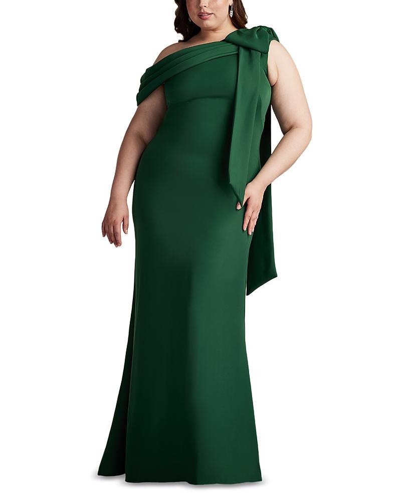 Tadashi Shoji One-Shoulder Bow Crepe Gown Product Image