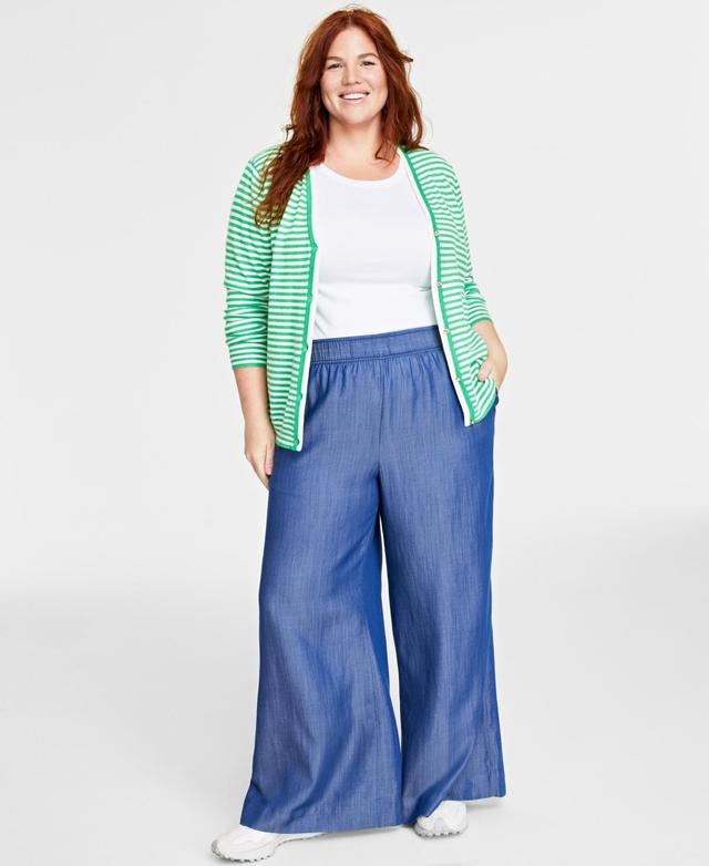 On 34th Plus Size Pull-On Chambray Wide-Leg Pants, Created for Macys Product Image