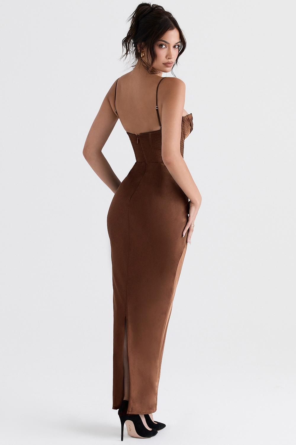 Charmaine Chocolate Corset Maxi Dress Product Image