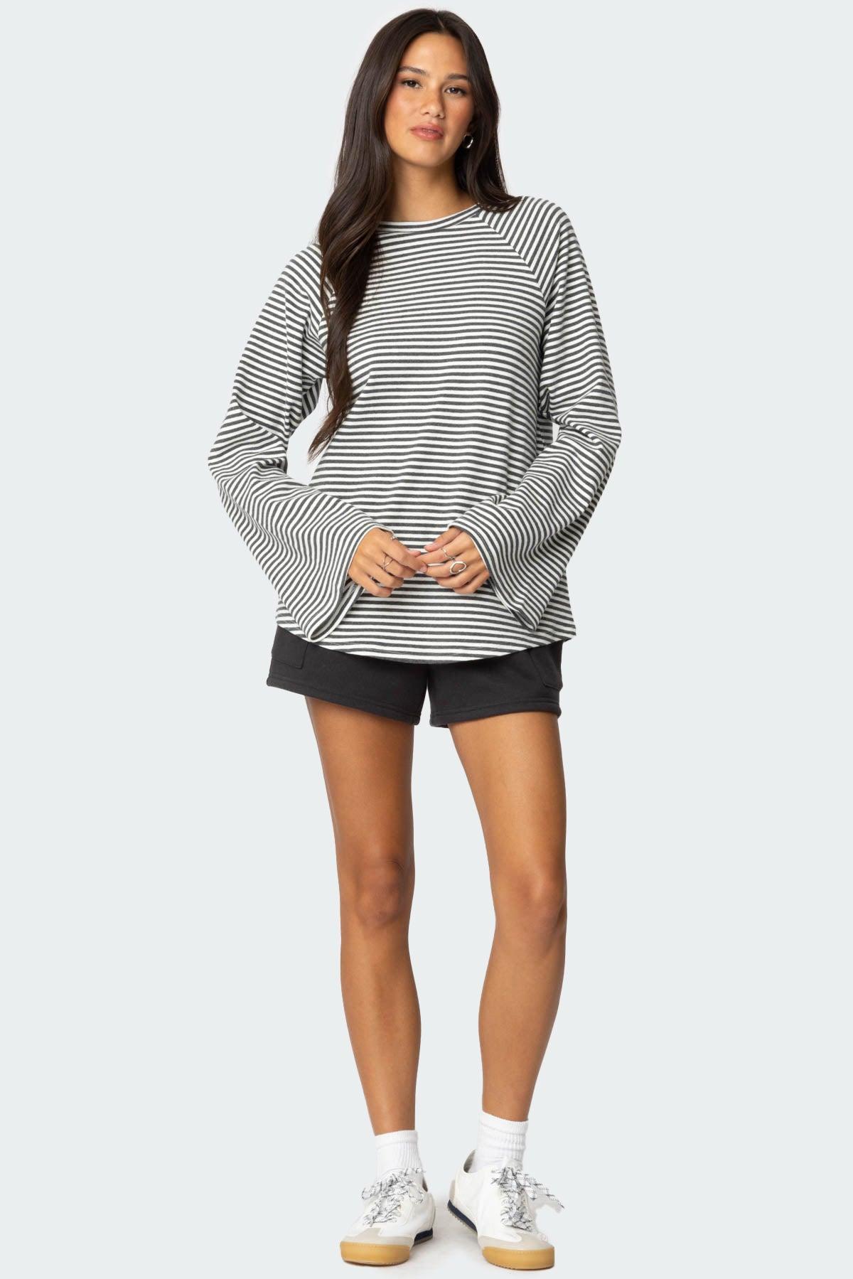 Stripey Oversized Bell Sleeve Top Product Image