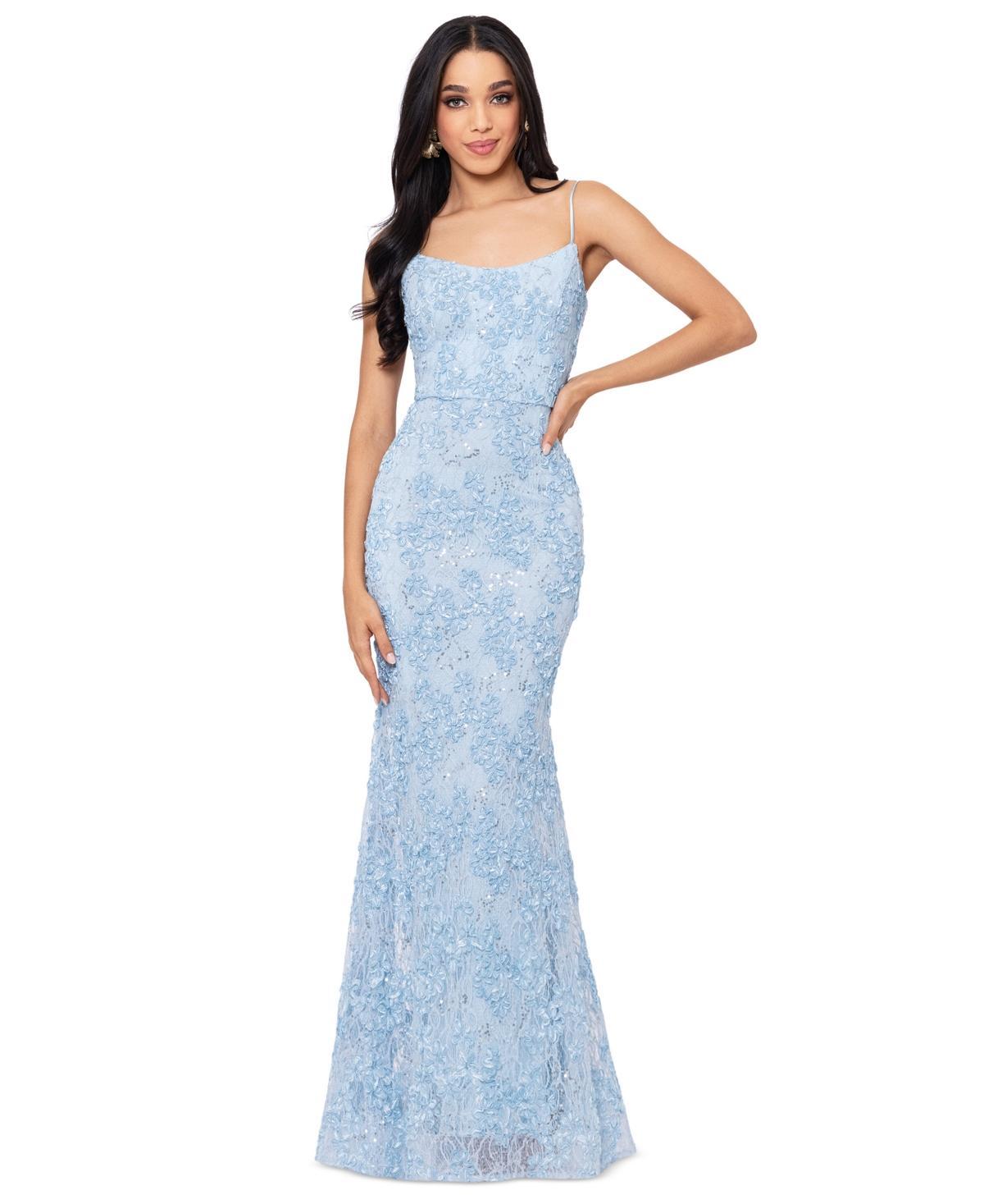 Xscape Womens Straight-Neck Sleeveless Lace Gown Product Image