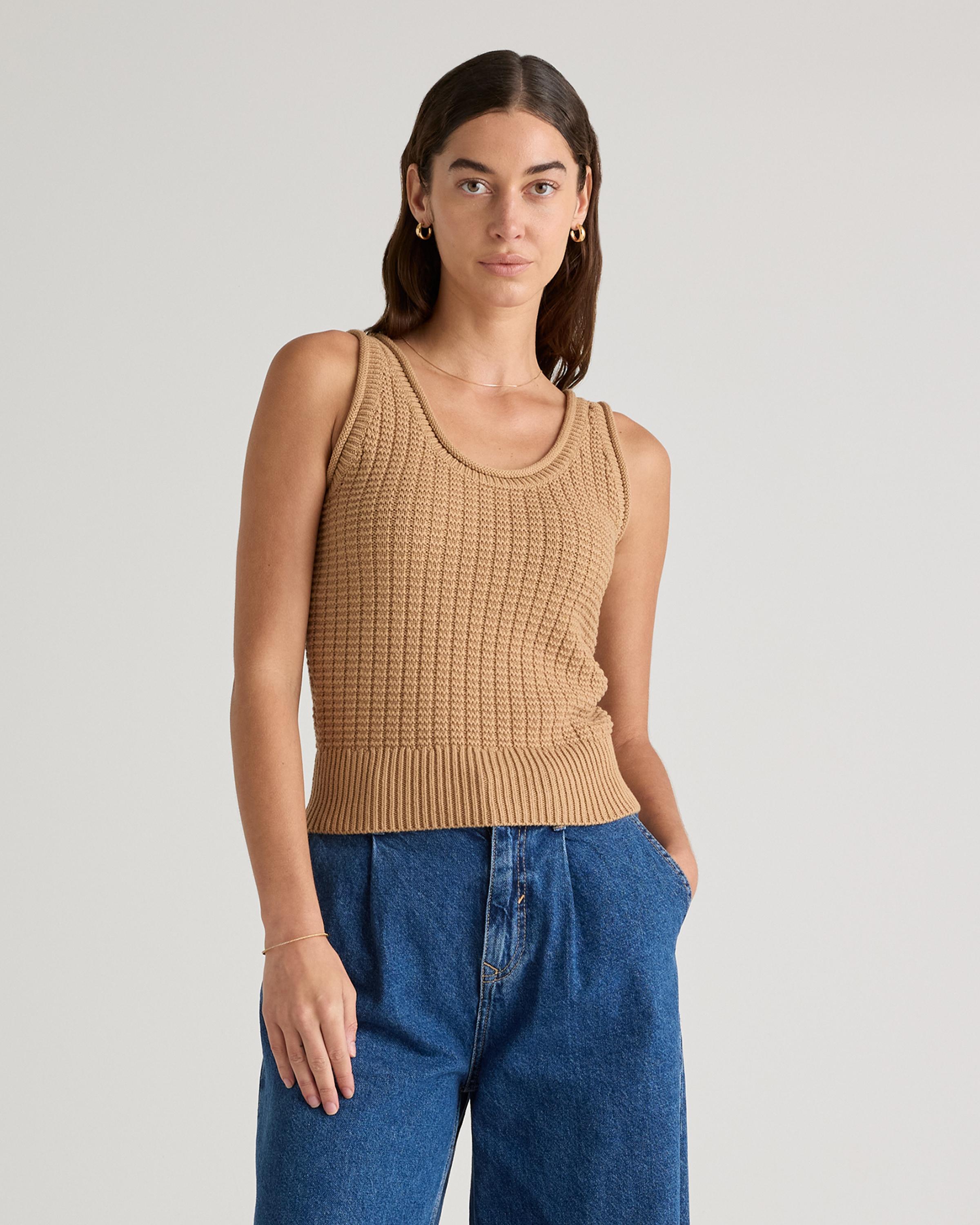 100% Organic Cotton Waffle Stitch Sweater Tank Product Image