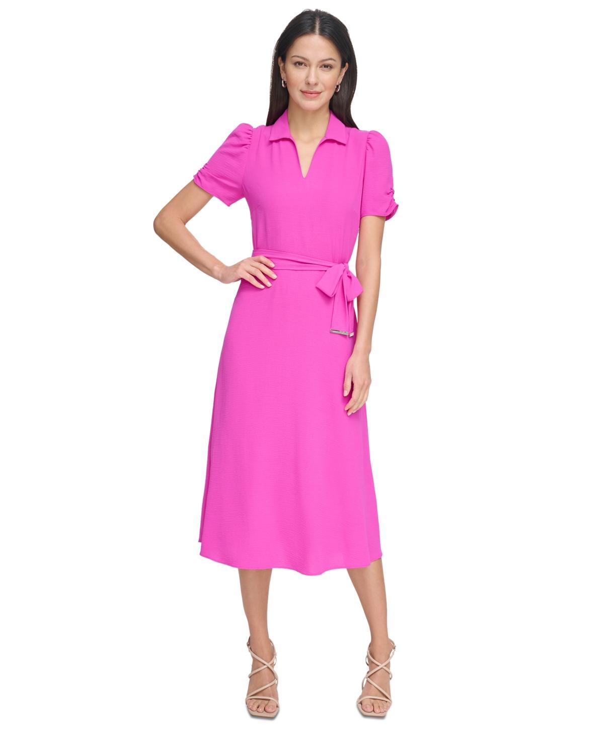 Dkny Womens Tie-Waist Point Collar A-Line Dress product image