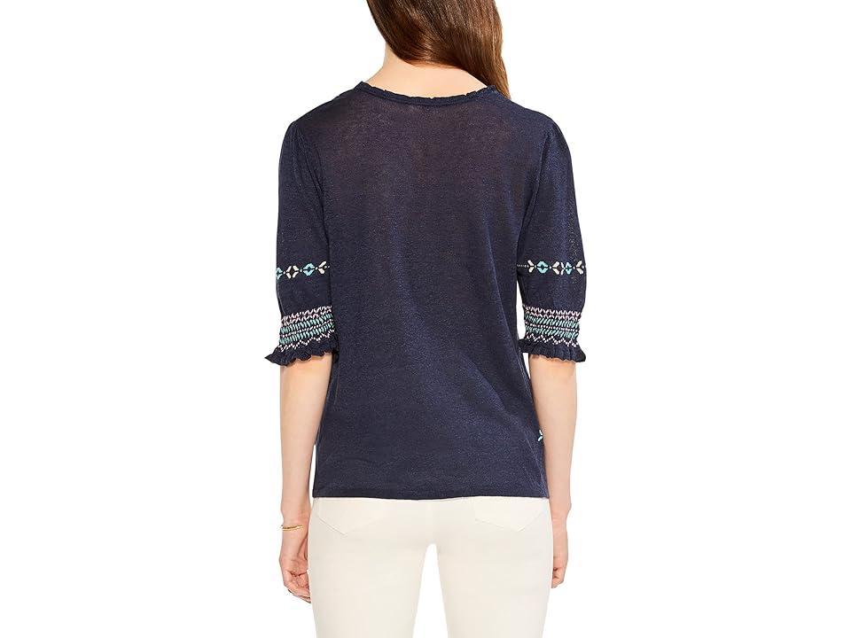 NIC+ZOE Intarsia Stitches Sweater (Indigo Multi) Women's Clothing Product Image