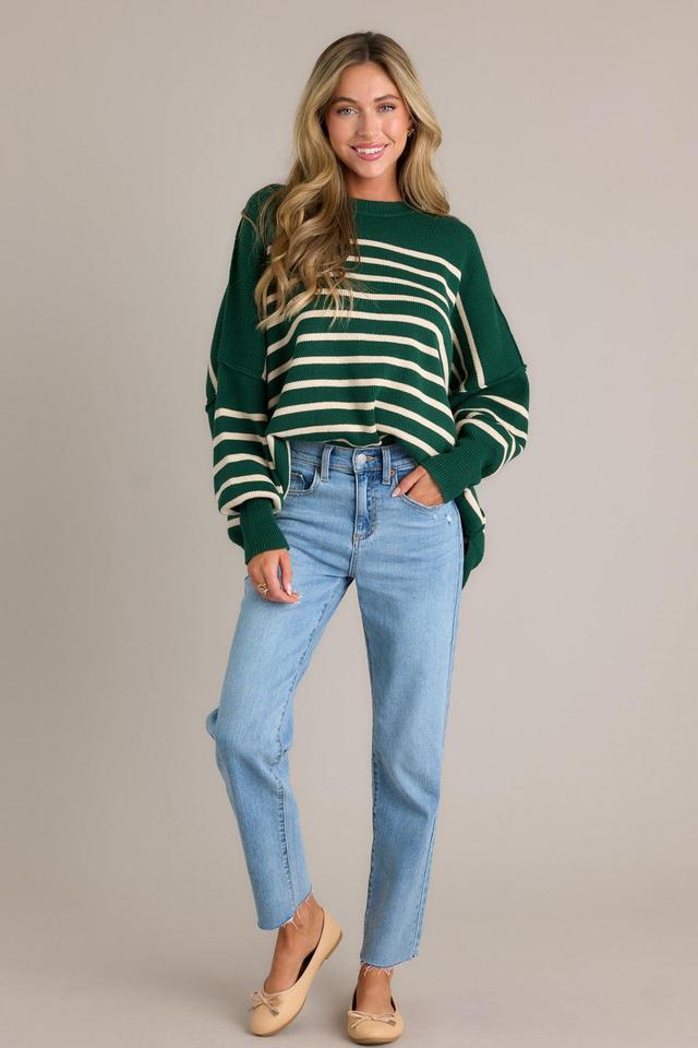 Whispering Woods Hunter Green Stripe Knit Sweater Product Image