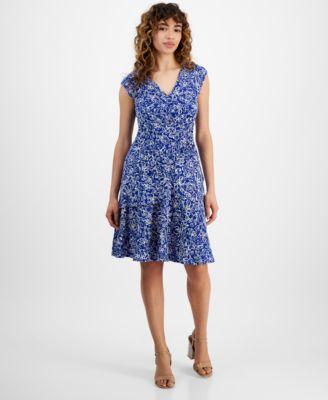 Petite Floral-Print Tiered Fit & Flare Dress Product Image