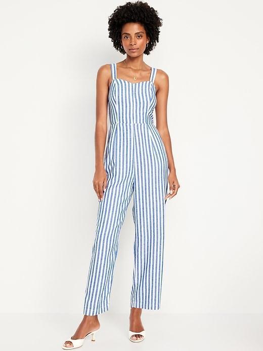 Fit & Flare Linen-Blend Jumpsuit Product Image