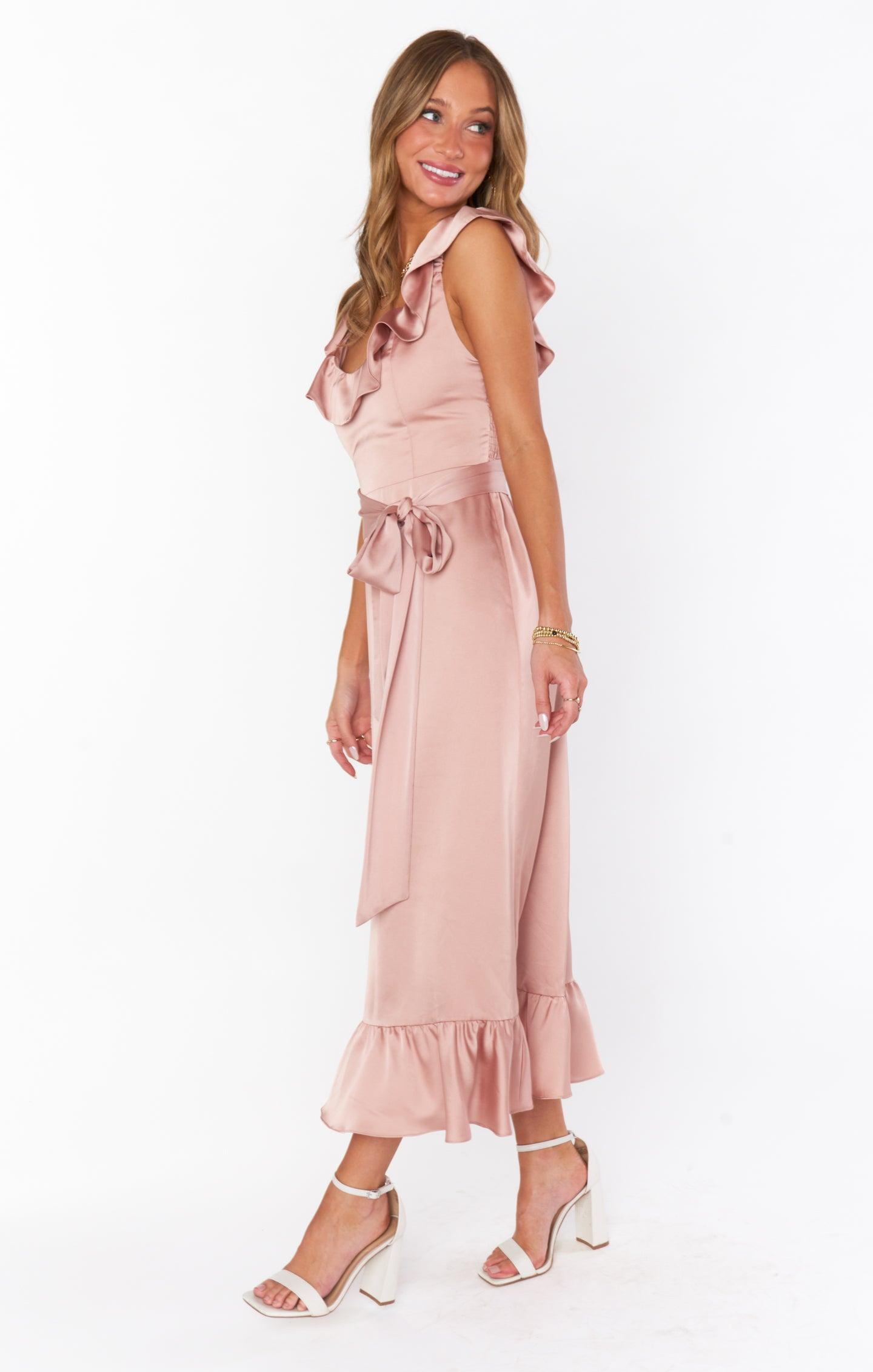 Alexis Midi Dress ~ Rose Gold Luxe Satin Product Image