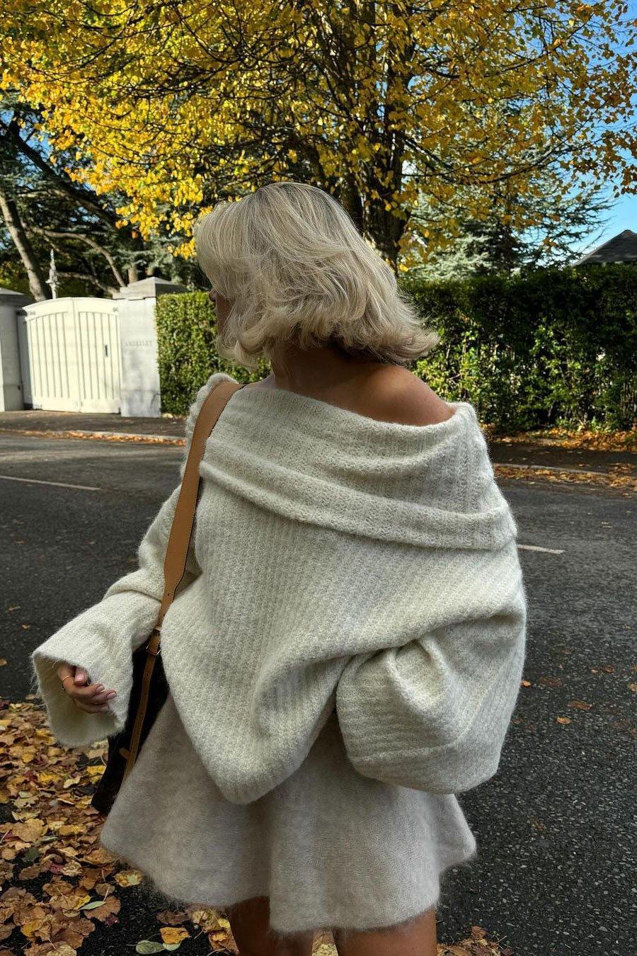 Oversized Off Shoulder Knitted Sweater Product Image