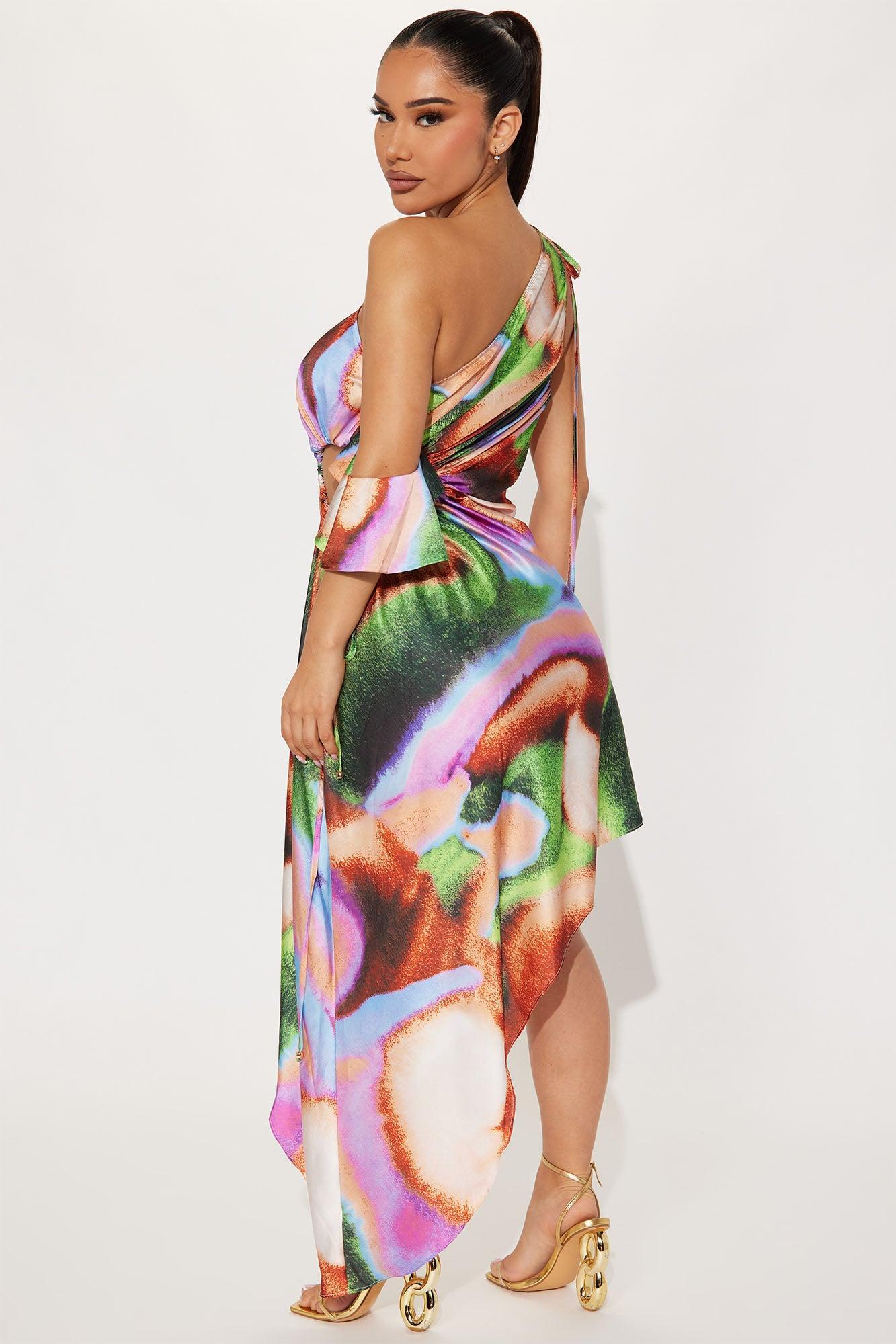 Sarah Satin Maxi Dress - Multi Color Product Image