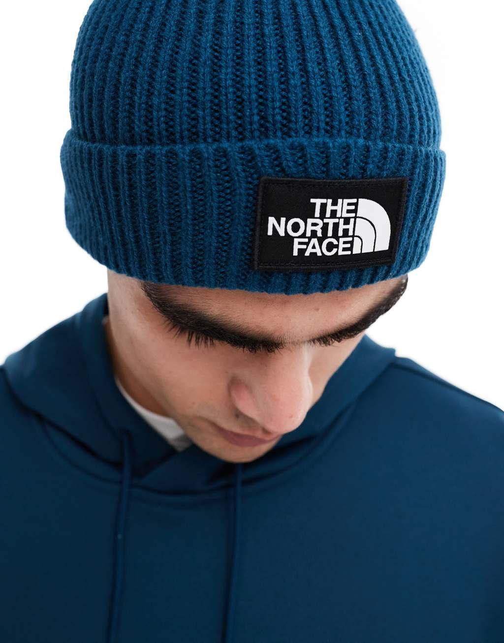 The North Face Logo Box cuffed beanie in petrol blue Product Image