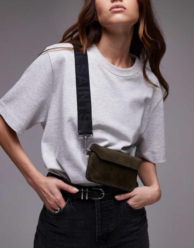 AllSaints Zoe leather crossbody bag in khaki Product Image