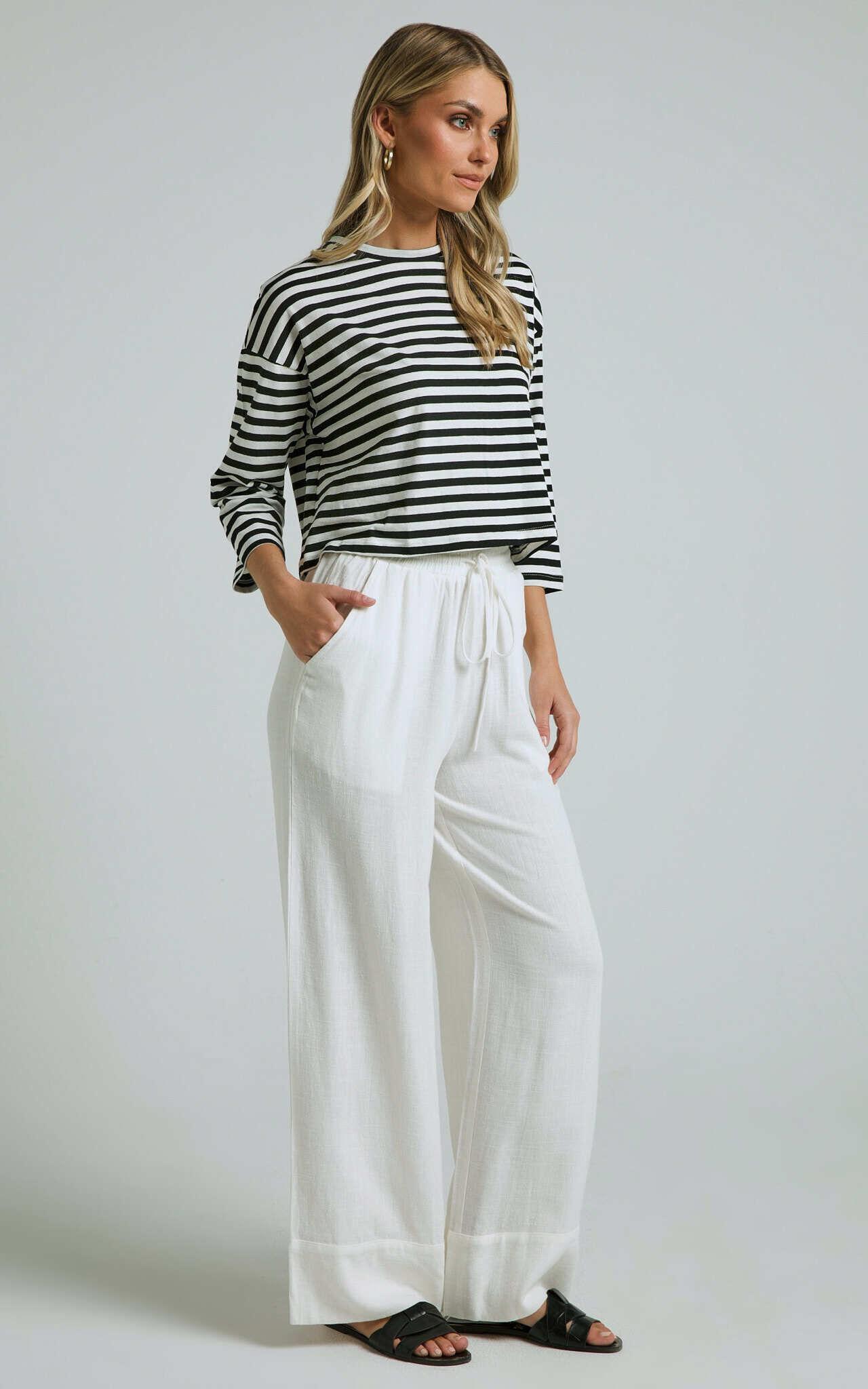 Ari Top - Crew Neck 3/4 Sleeve T-shirt in Black and white stripe Product Image