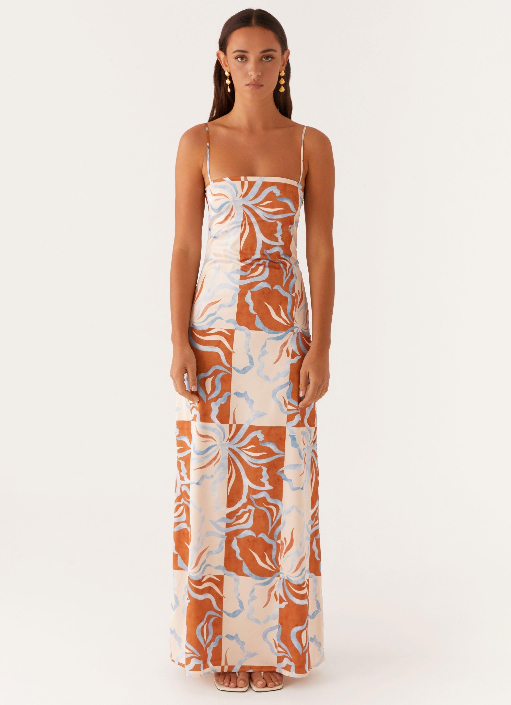 Aster Bloom Maxi Dress - Orange Blue Floral Product Image