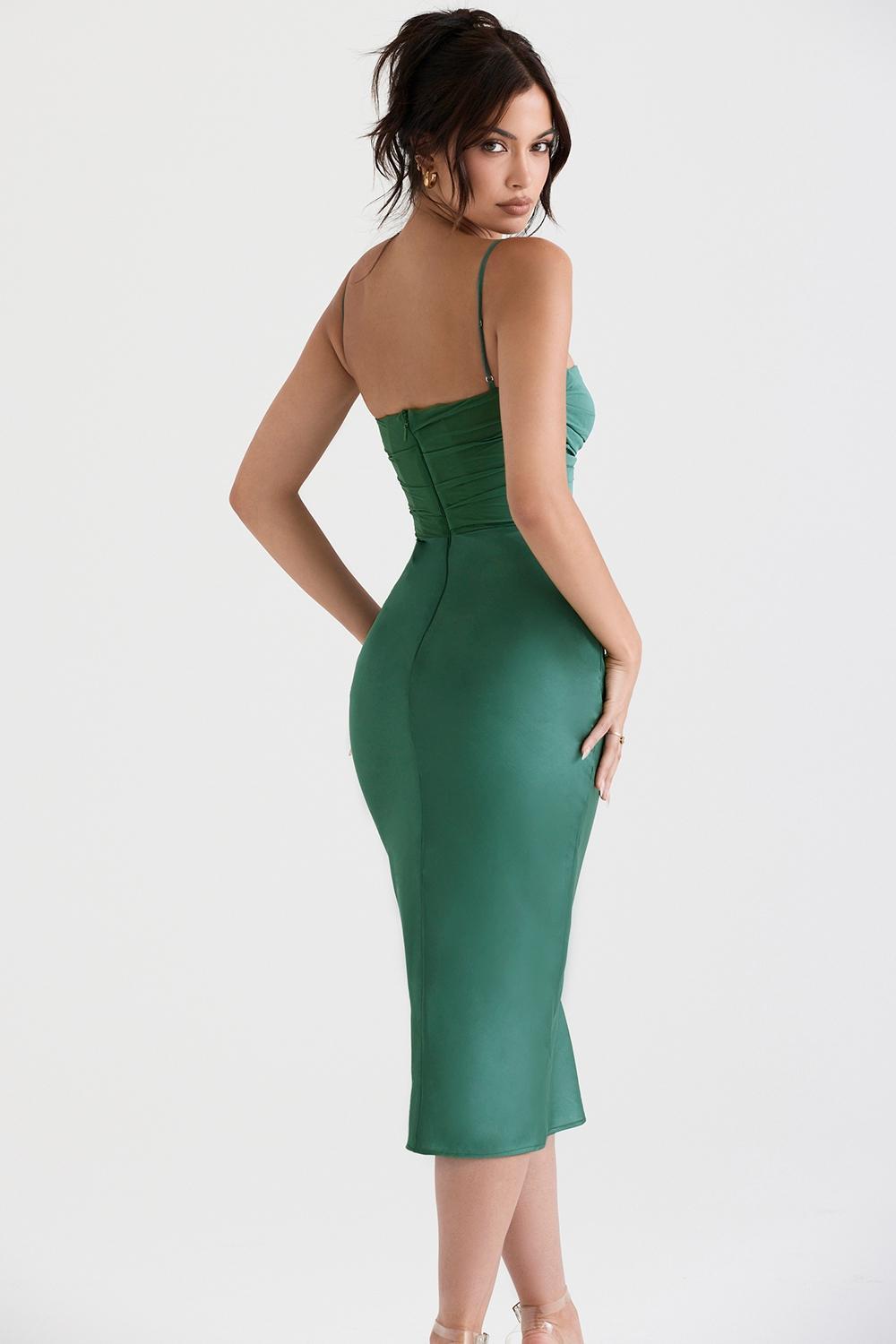 Teia Forest Draped Corset Midi Dress Product Image